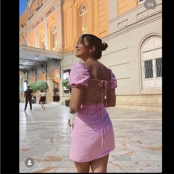 NWT‎ Zara 100% Cotton Pink Milkmaid Mini Dress Blogger Fave Romantic Coquette M - Picture 9 of 15